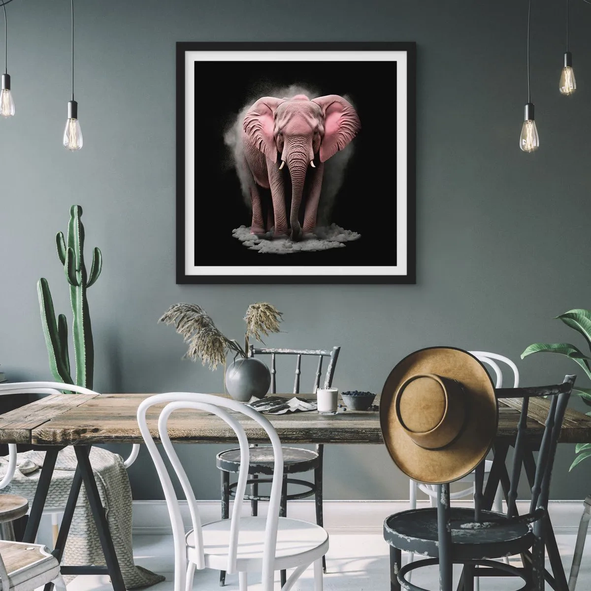 Poster in black frame - Don't Think About a Pink Elephant! - 30x30 cm