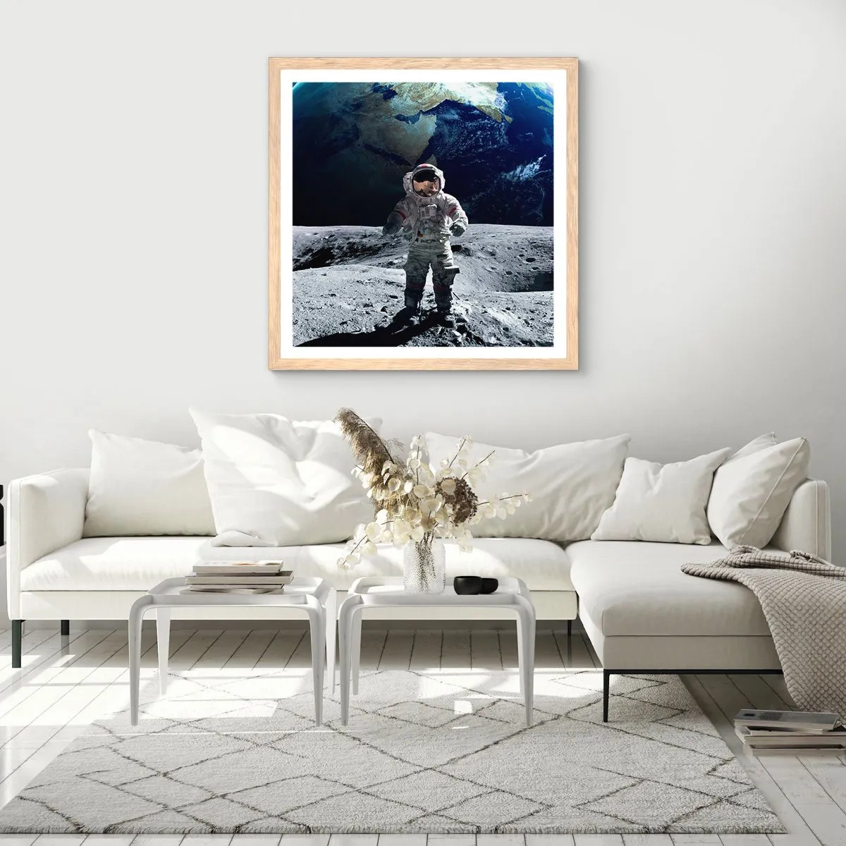 Poster in light oak frame - Greetings from the Moon - 40x40 cm
