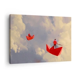 Canvas picture - Red paper boats floating in the clouds - 70x50cm - Dream Trip - Modern wall decoration for the living room and bedroom ARTTOR