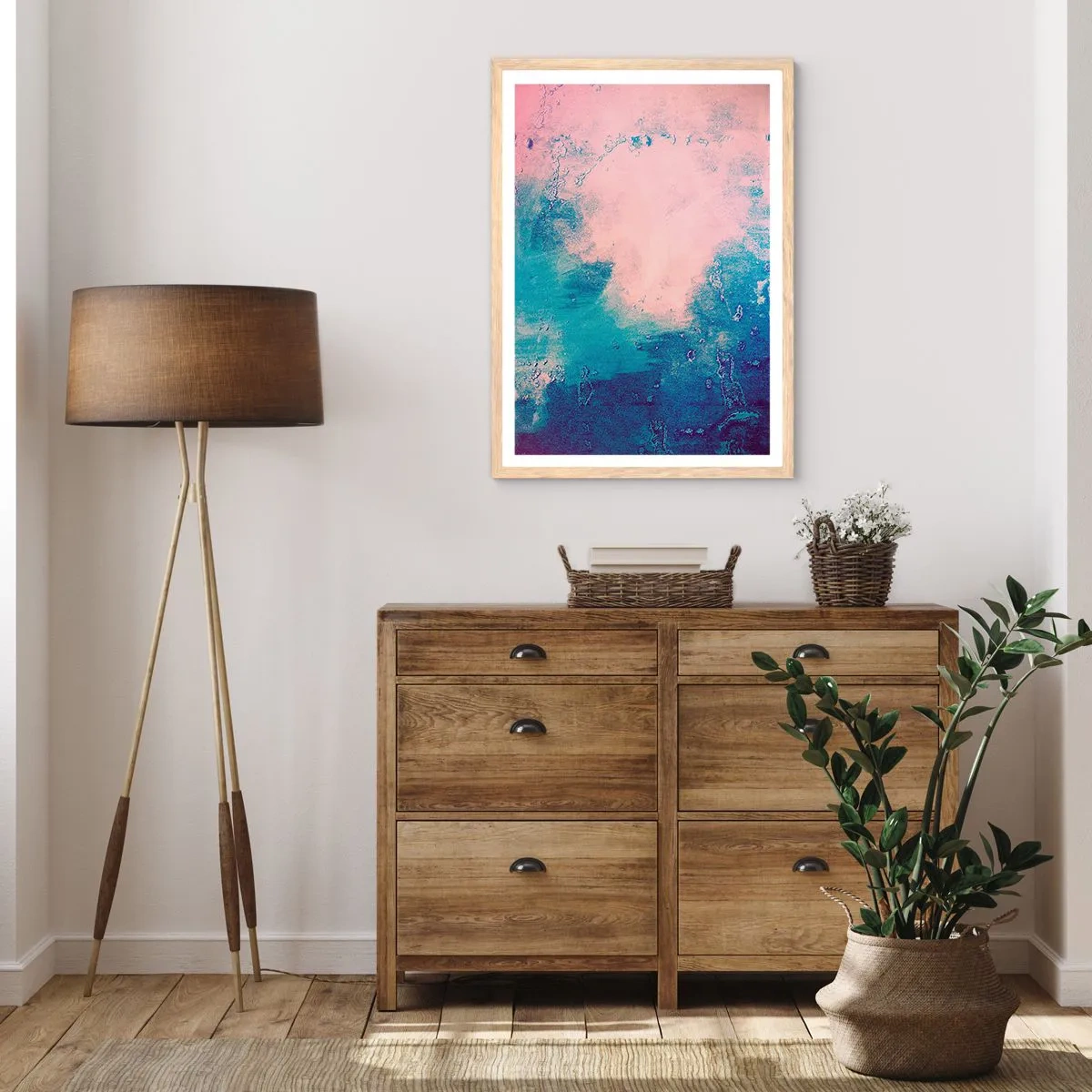 Poster in light oak frame - Blue Hug - 50x70 cm