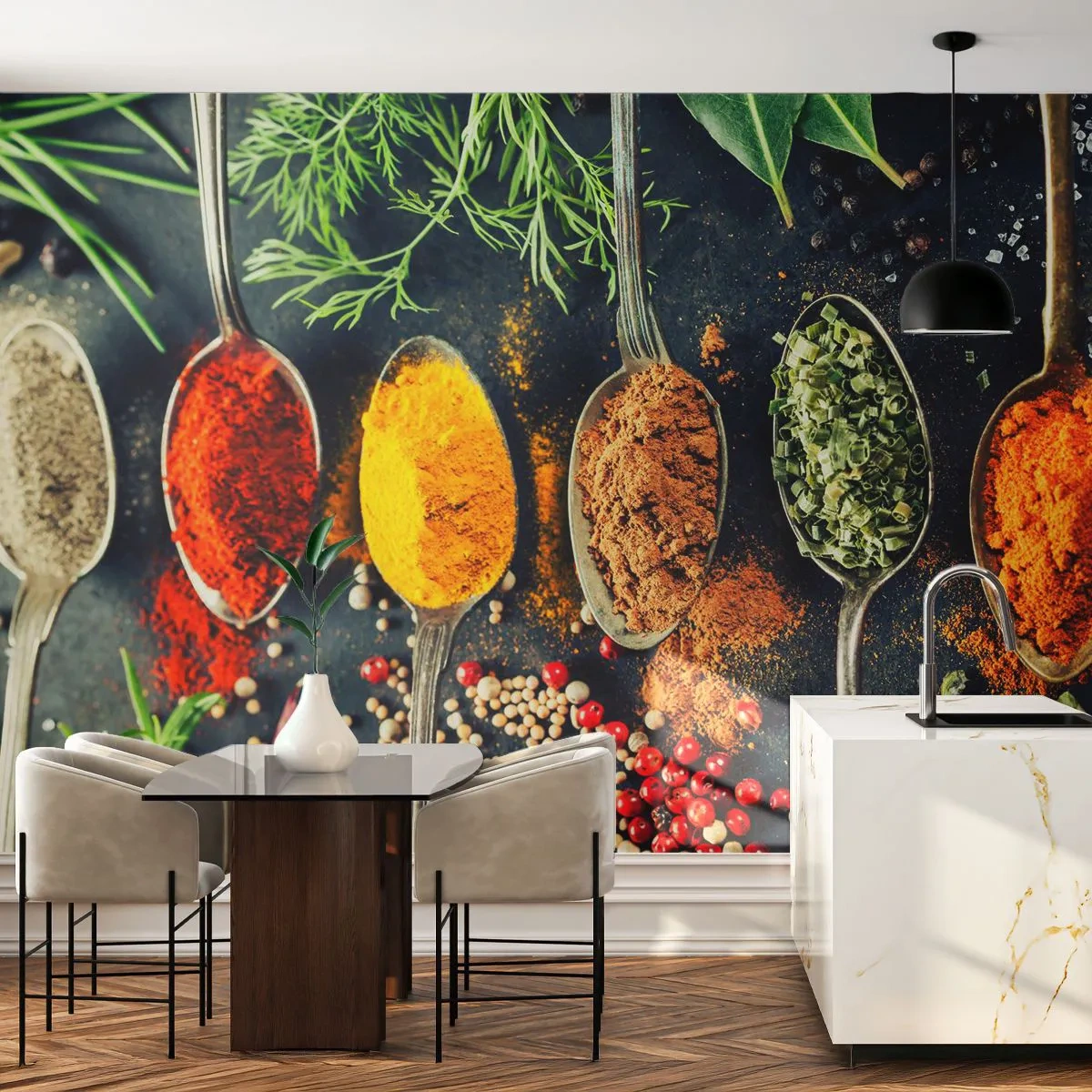 Photo Wallpaper Premium Canvas - Culinary Magic - Spices, Herbs, Kitchen - 250x175 cm