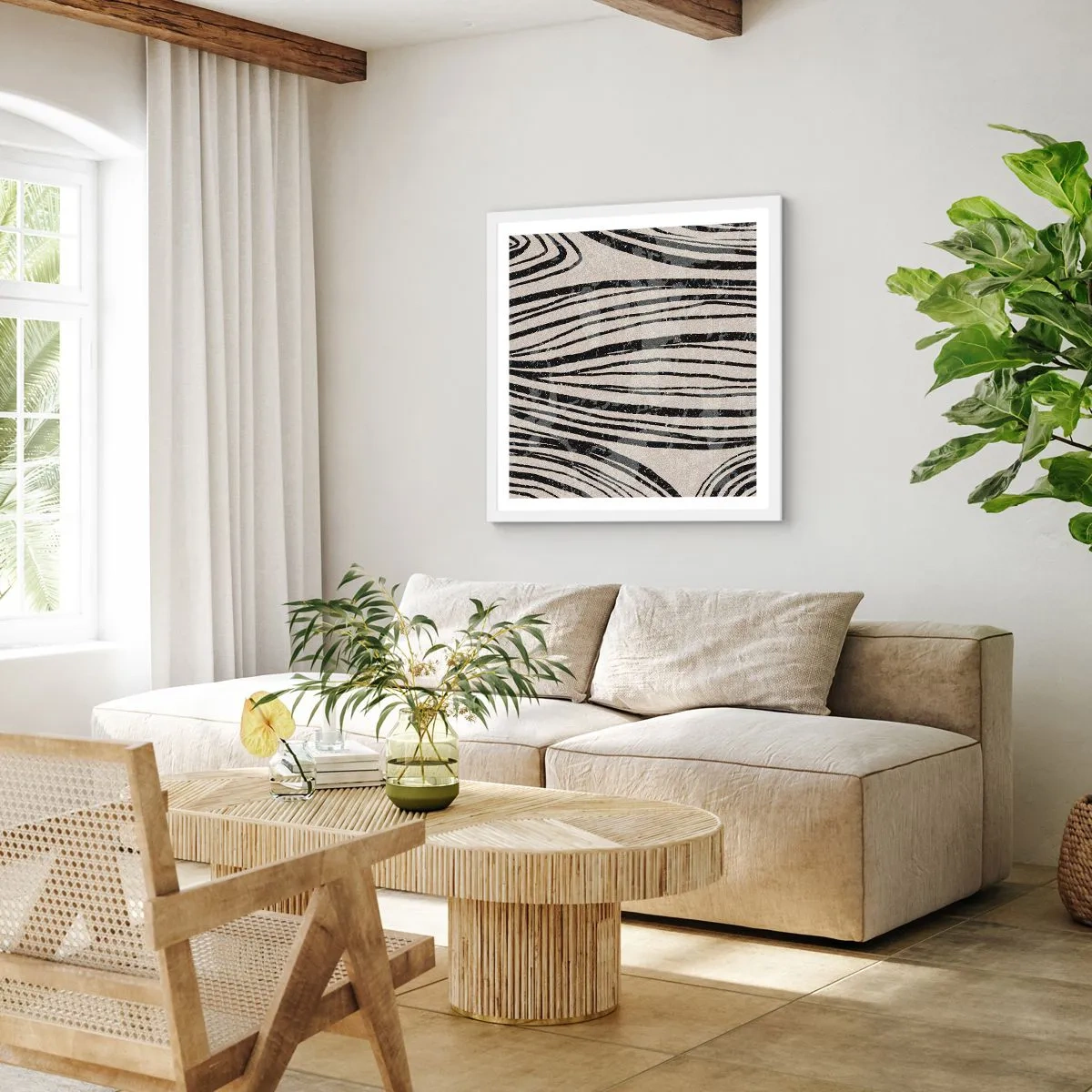 Poster in white frmae - Spillover of Lines - 50x50 cm