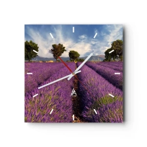 Wall clock - Clock on glass - Lavender Fields - 30x30 cm