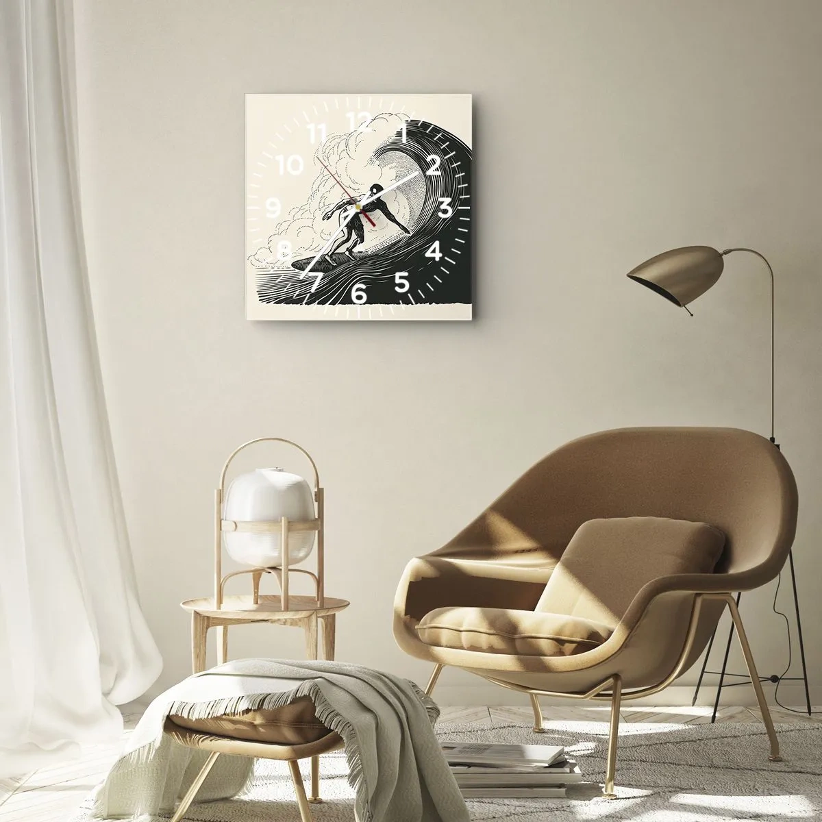 Wall clock - Clock on glass - King of the Wave - 30x30 cm