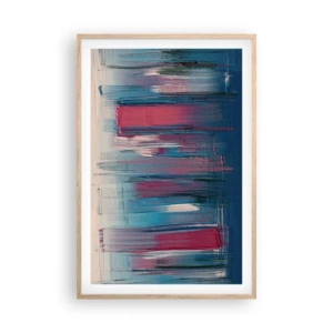 Poster in light oak frame - Vertical Composition In Blue And Red - 61x91 cm