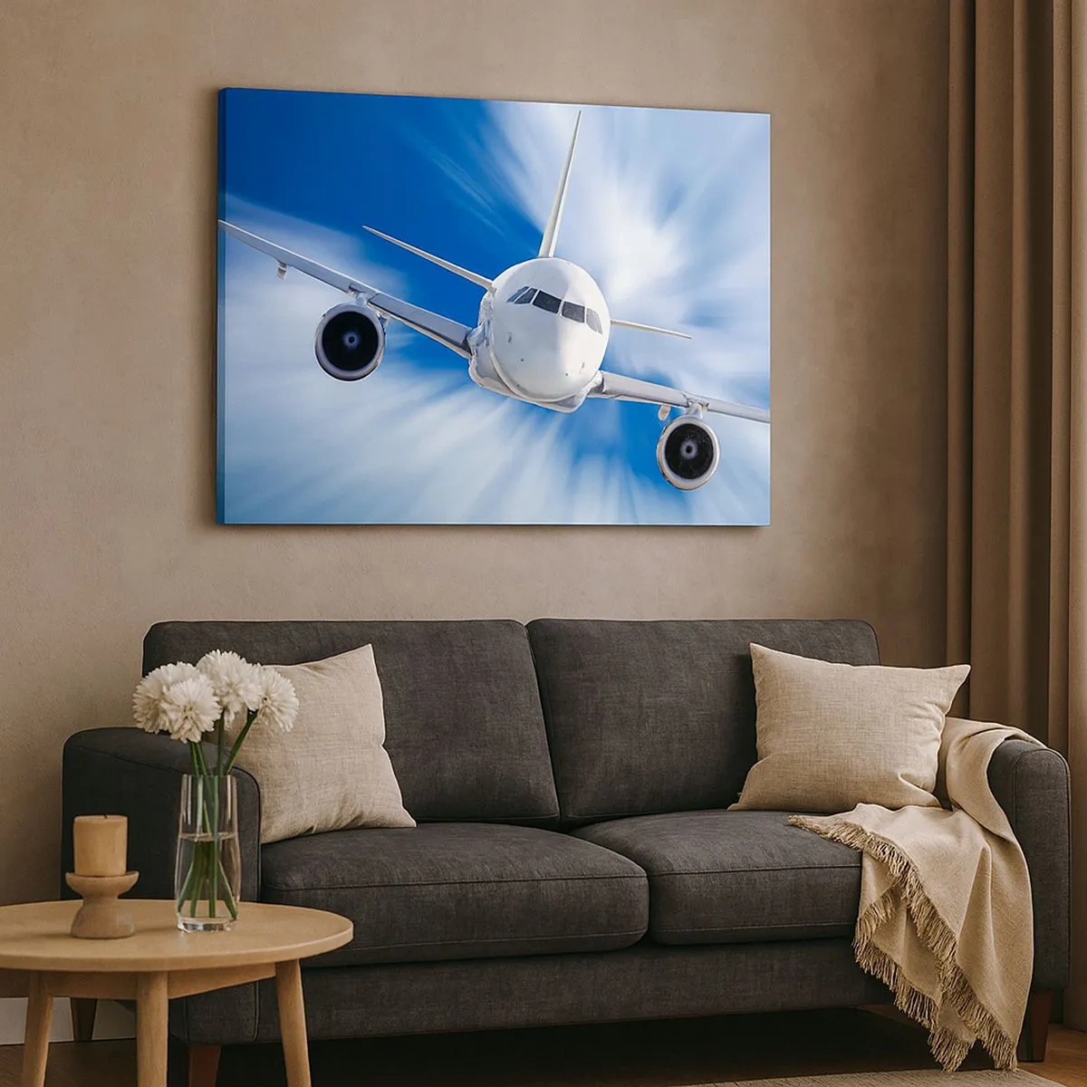Canvas picture - A passenger plane in motion against the sky - 70x50cm - Faster than the Wind in the Sky - Modern wall decoration for the living room and bedroom ARTTOR