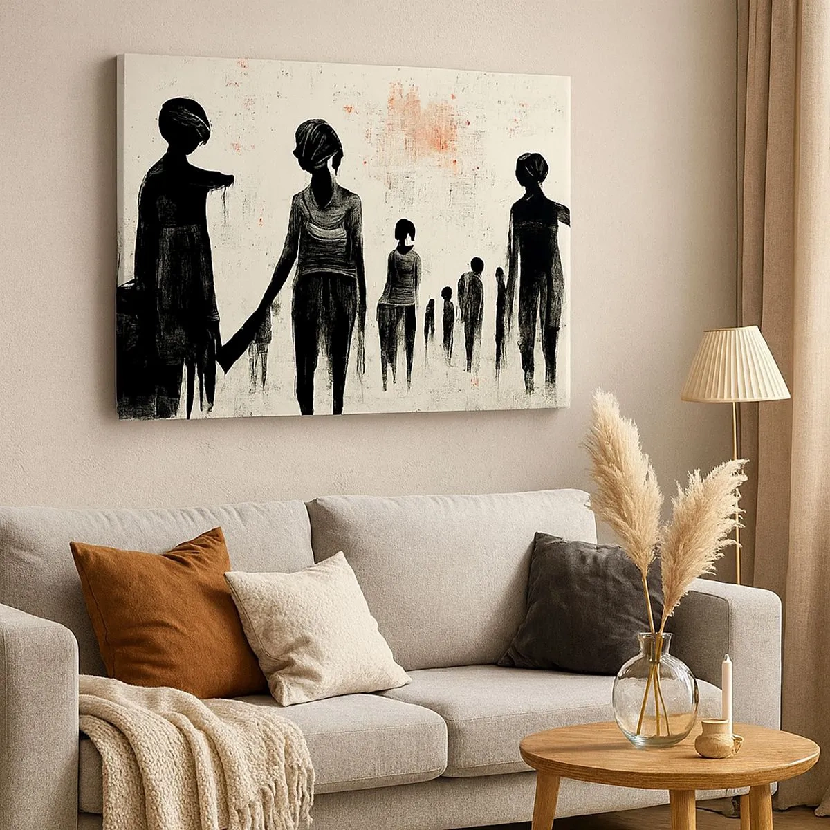 Canvas picture - Figures in a monochromatic composition against a light background - 70x50cm - Against Solitude - Modern wall decoration for the living room and bedroom ARTTOR