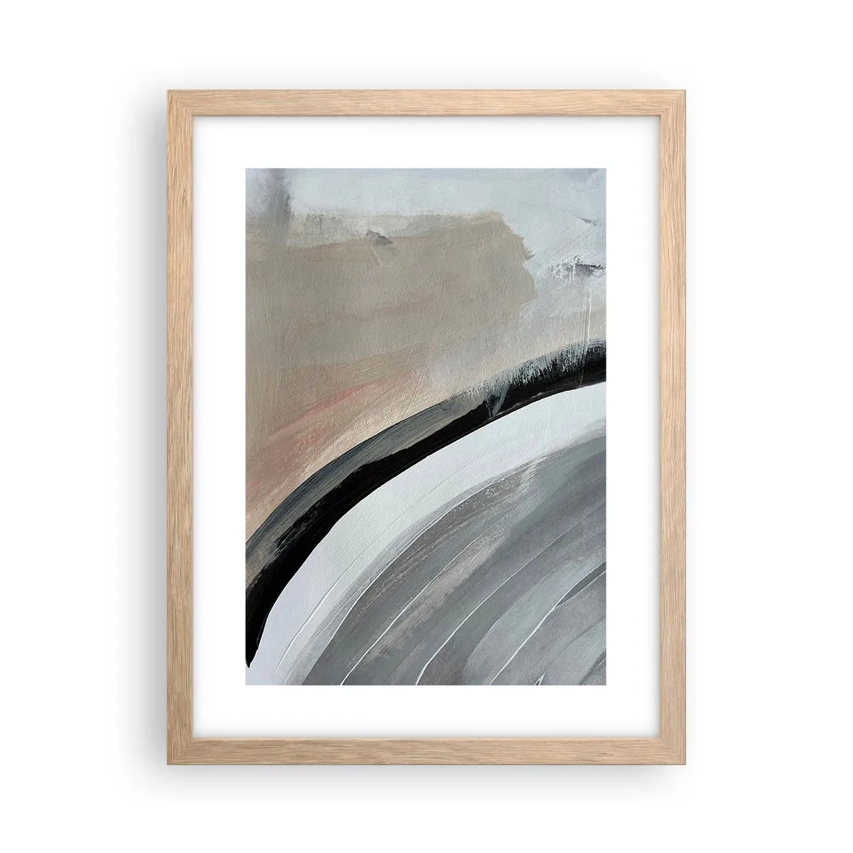 Poster in light oak frame - Composition: Arc of Black and Grey - 30x40 cm