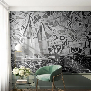 Custom Self-Adhesive Wallpaper Deluxe Sticker - Between Waves - sailing, Cubism, Piece