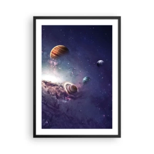 Poster in black frame - A colorful arrangement of planets in a cosmic setting - 50x70cm - Solar-Dancing System - Modern wall decoration for the living room and bedroom ARTTOR