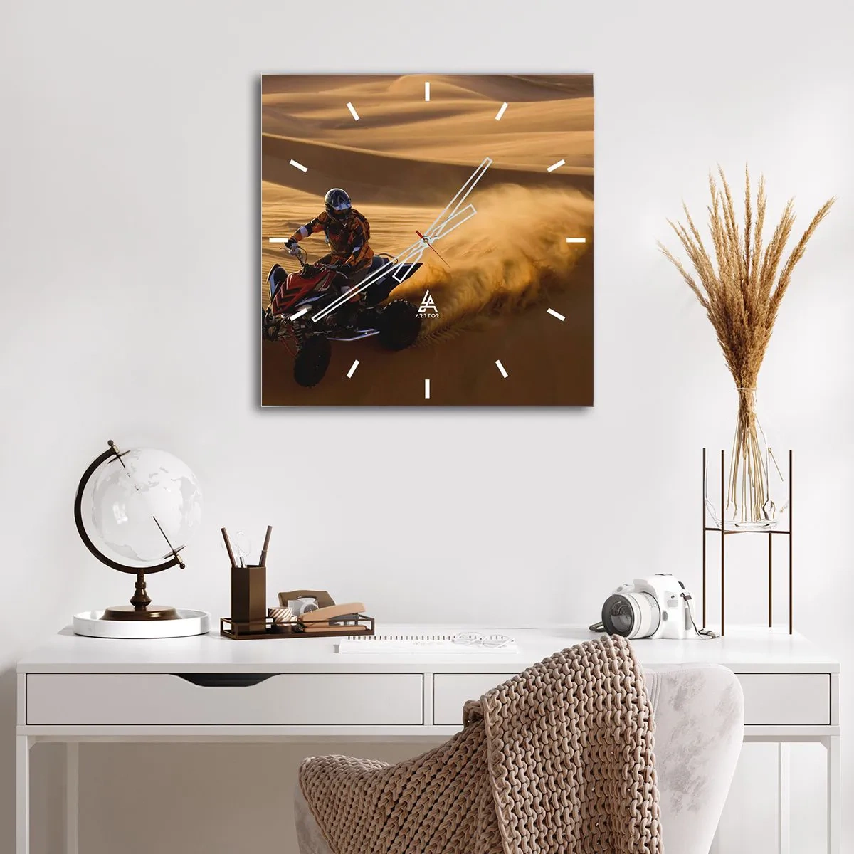 Wall clock - Clock on glass - On Sand Waves - 30x30 cm