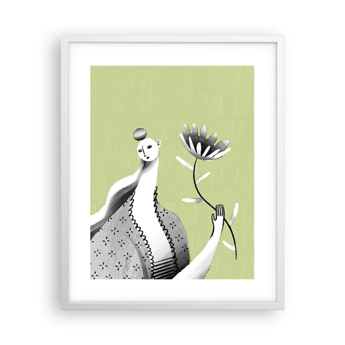 Poster in white frmae - Modernist Portrait - Holding a FLower - 40x50 cm