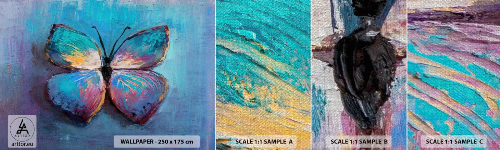 Photo Wallpaper Sample Premium Canvas - In Full Splendour - Butterfly, Piece, Painting - 100x30 cm
