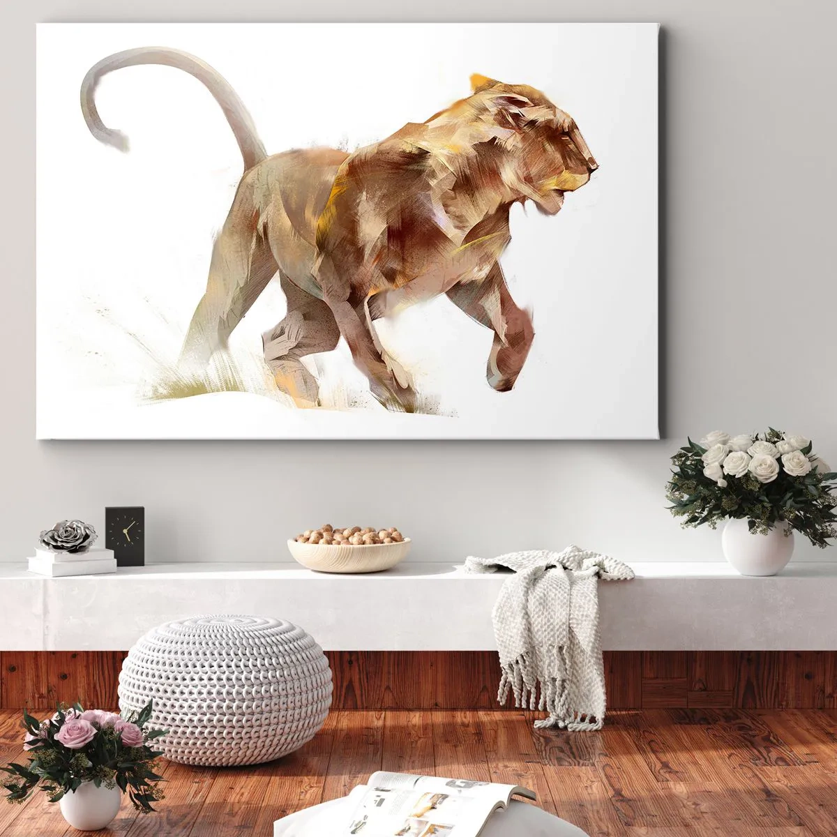 Canvas picture - A running lioness in an artistic interpretation - 70x50cm - Wild Grace - Modern wall decoration for the living room and bedroom ARTTOR