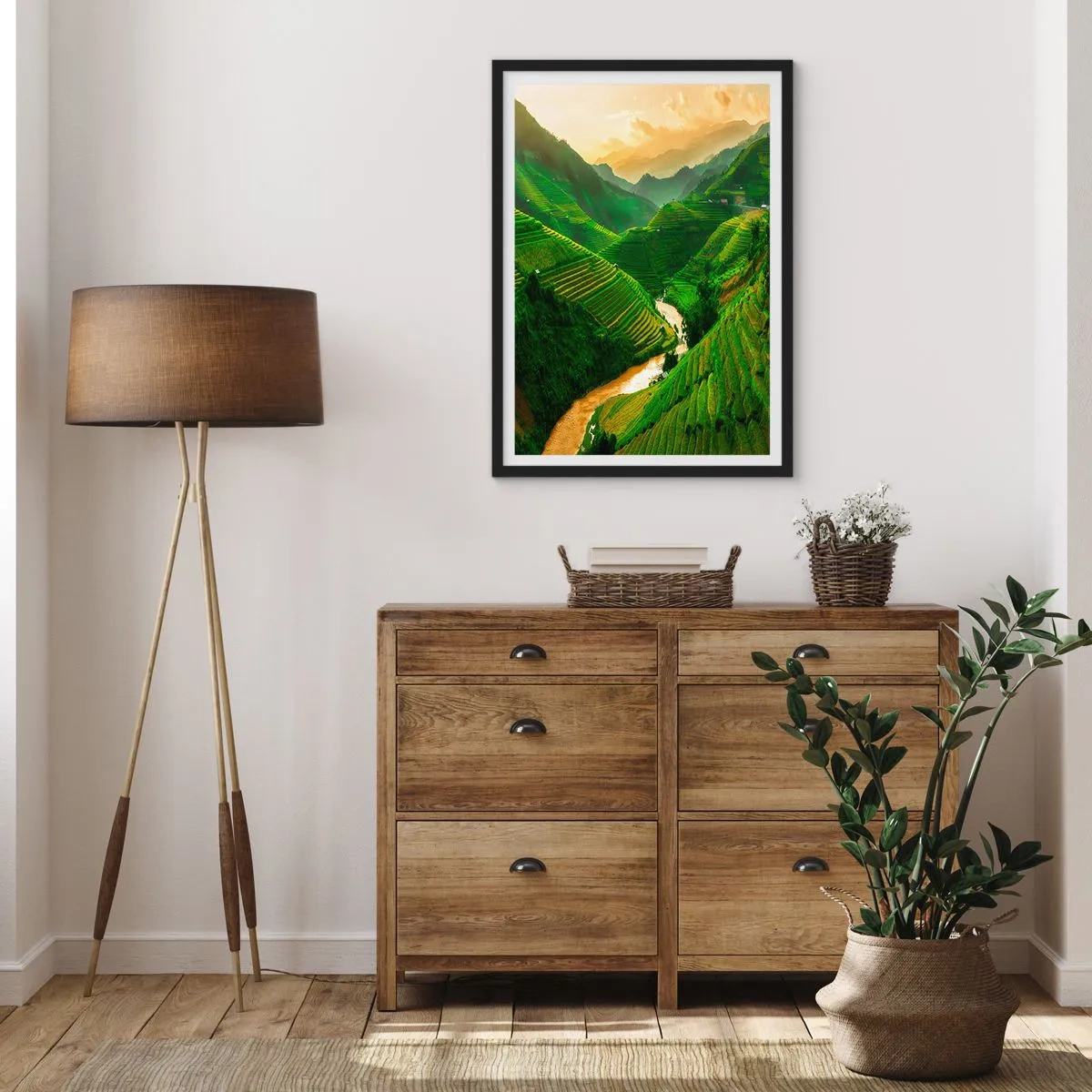 Poster in black frame - Picturesque rice terraces in a green valley - 50x70cm - Vietnamese Valley - Modern wall decoration for the living room and bedroom ARTTOR