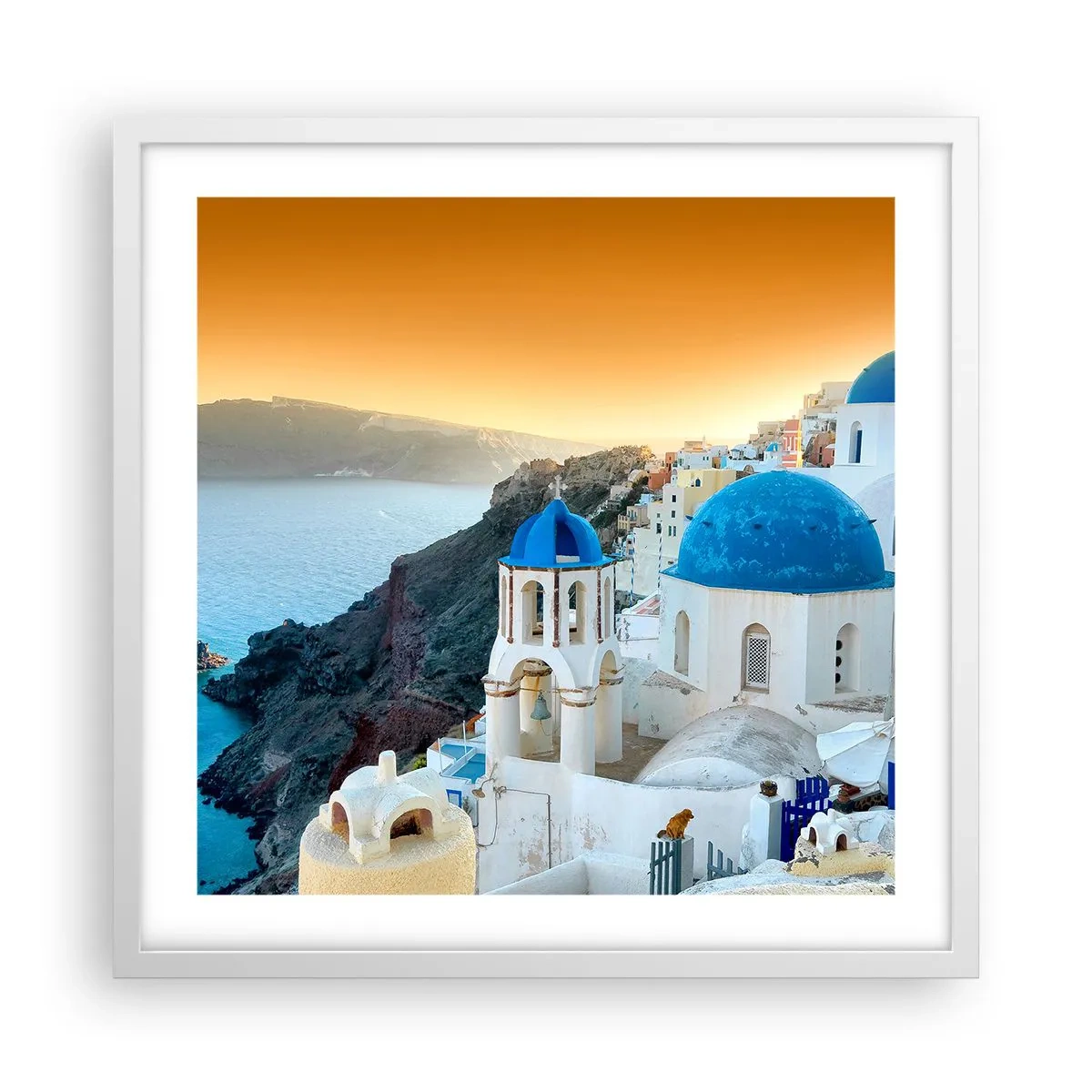 Poster in white frmae - Santorini - Snuggling up to the Rocks - 50x50 cm
