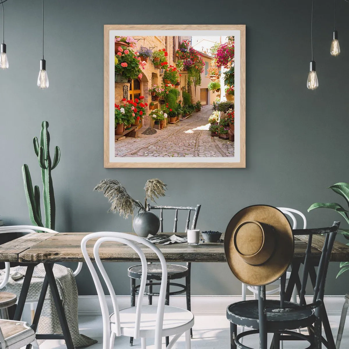 Poster in light oak frame - Flood of Flowers - 60x60 cm