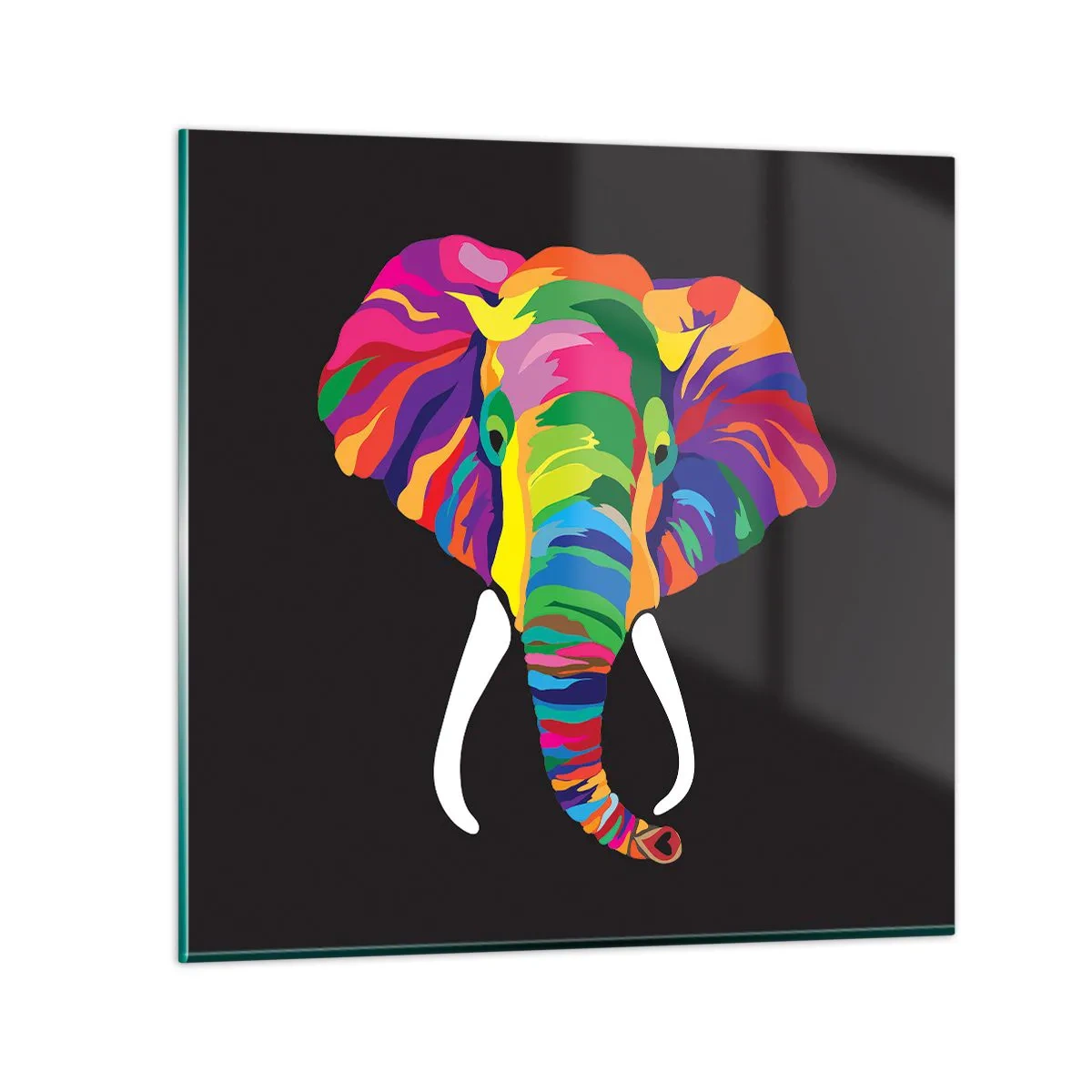 Glass picture - Elephant That Enjoyed Rainbow Bath - 30x30 cm