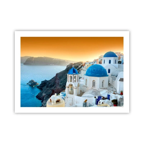 Poster - Santorini - Snuggling up to the Rocks - 70x50 cm