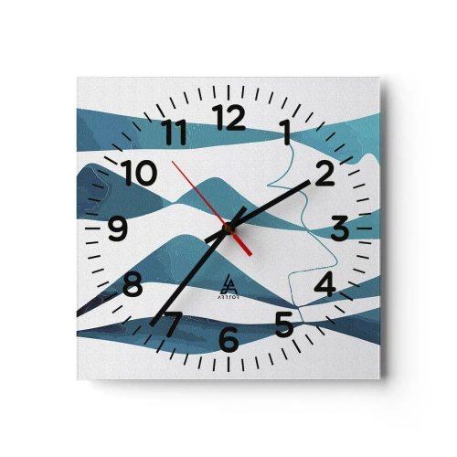 Wall clock - Clock on glass - Abstract: Turquoise Relation - 40x40 cm