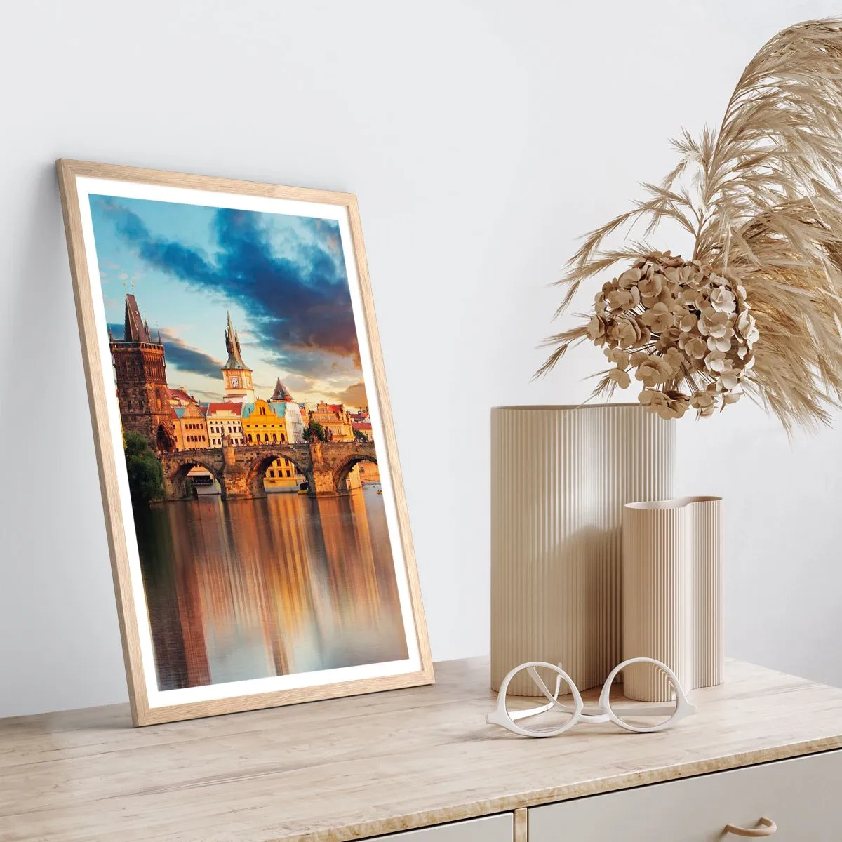 Poster in light oak frame - Beautiful Prague - 70x100 cm