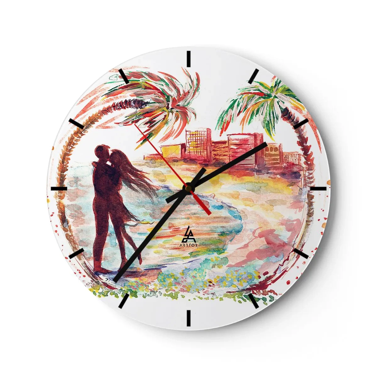 Wall clock - Clock on glass - Romantic Holiday - 40x40 cm