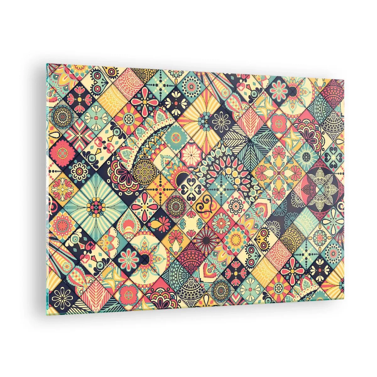 Glass picture - A colorful pattern inspired by Moroccan tiles with geometric motifs - 70x50cm - Moroccan Style - Modern wall decoration for the living room and bedroom ARTTOR