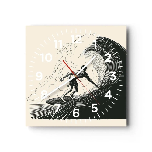 Wall clock - Clock on glass - King of the Wave - 30x30 cm