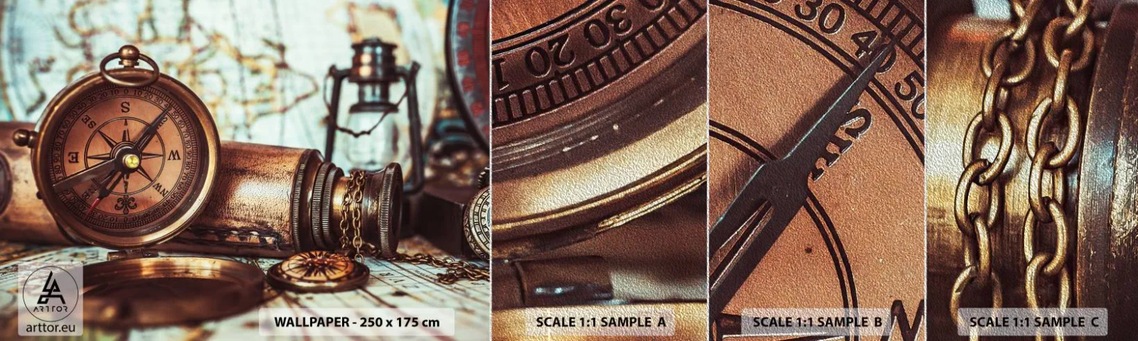 Photo Wallpaper Sample Premium Sand - Pirate Adventure in the Caribbean - Nautical, Pirates, Compass - 100x30 cm