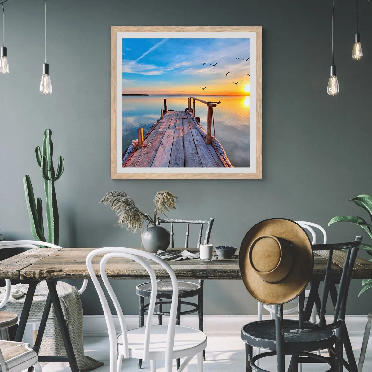 Poster in light oak frame - Walk towards the Sun - 30x30 cm