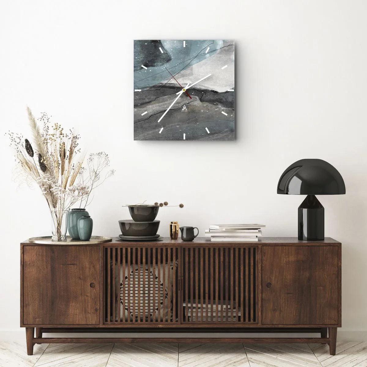 Wall clock - Clock on glass - Abstract: Rocks and Ice - 40x40 cm