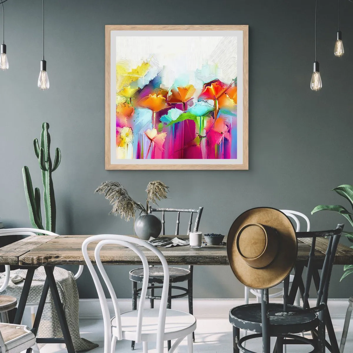 Poster in light oak frame - Rainbow Has Bloomed - 60x60 cm