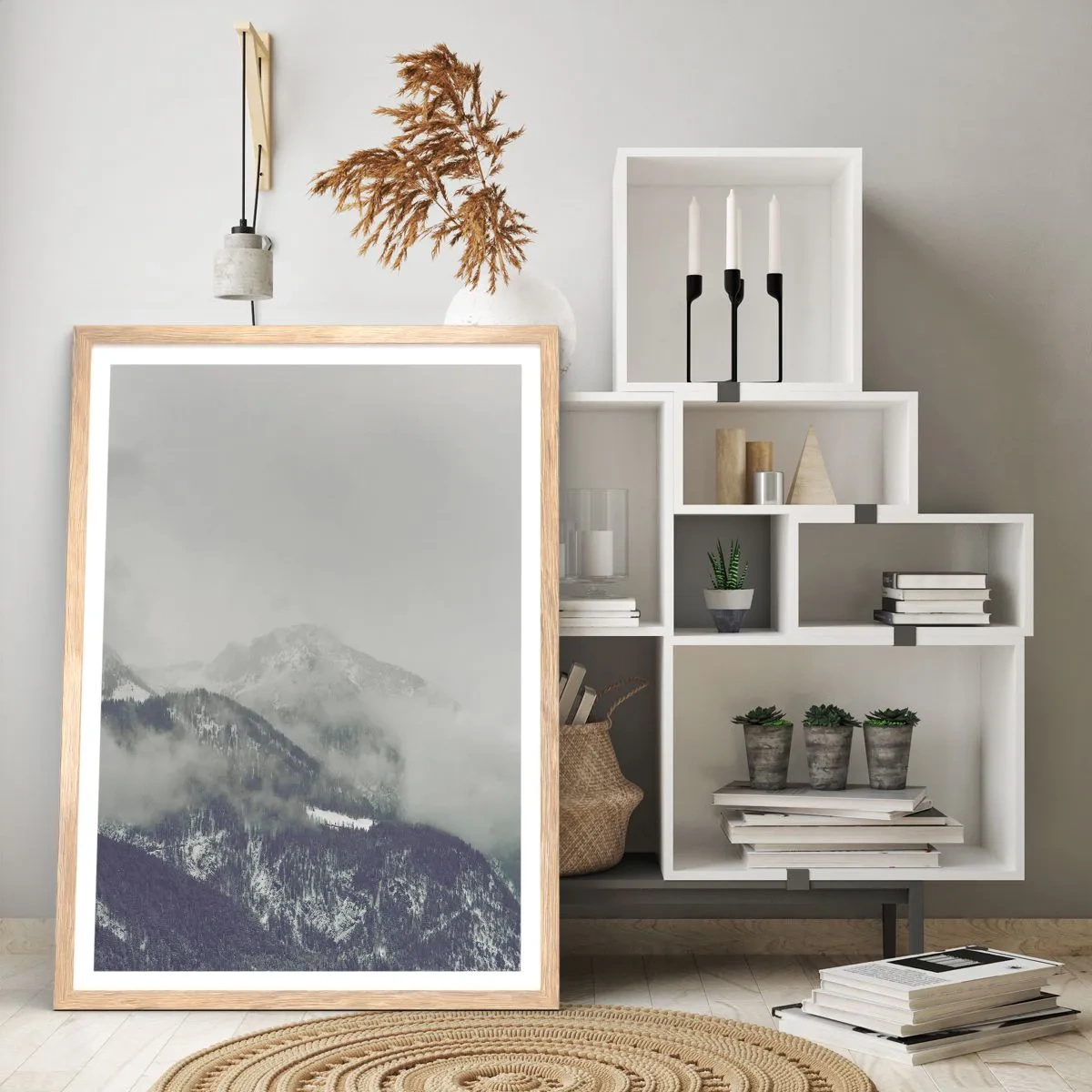 Poster in light oak frame - Foggy valley - 30x40 cm