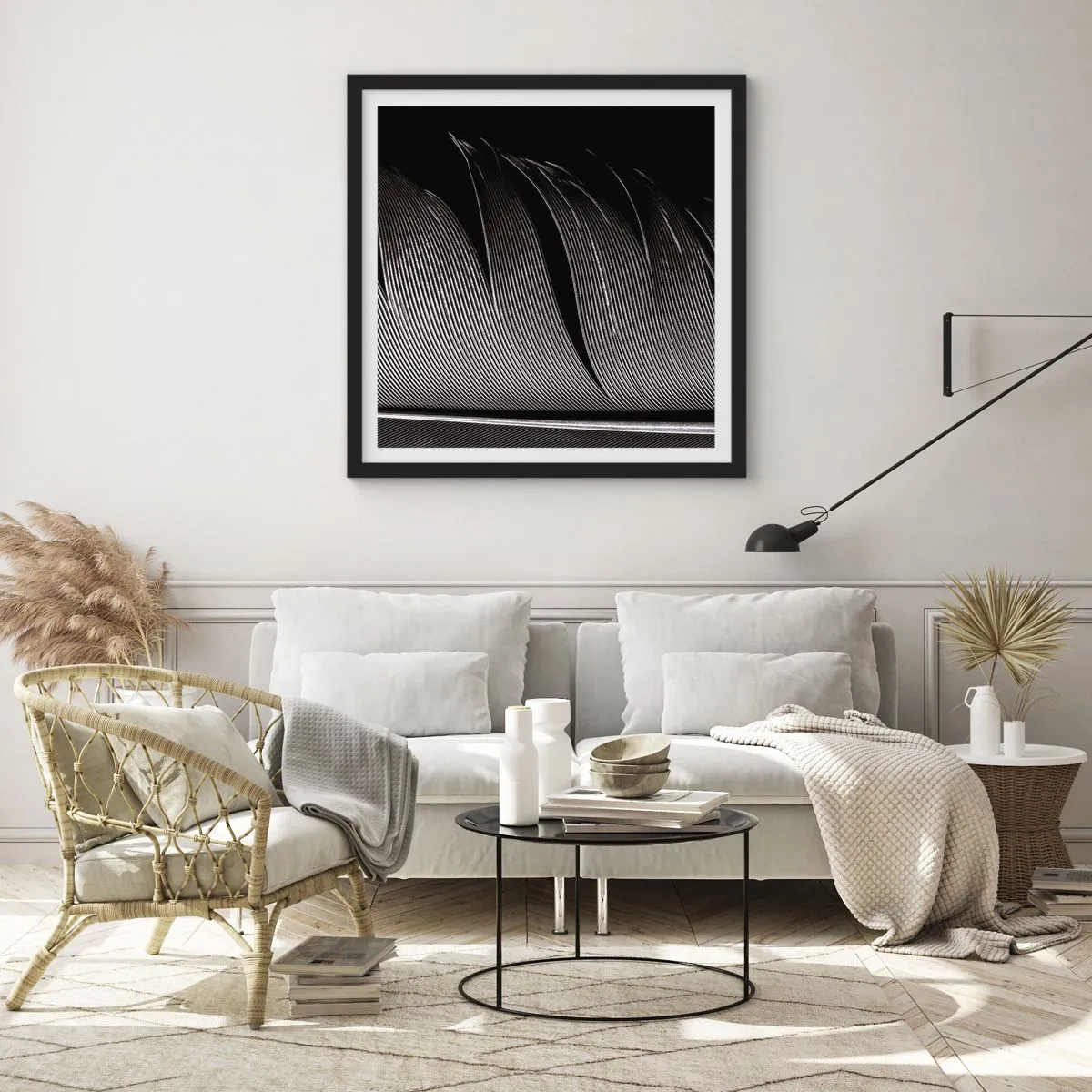 Poster in black frame - Feather - Wonderful Constract - 40x40 cm