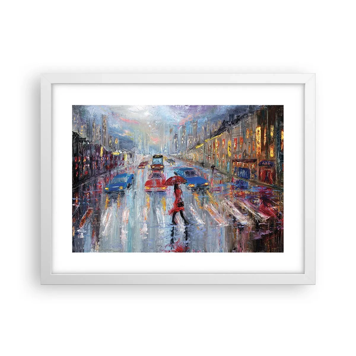 Poster in white frmae - Rainy Afternoon in a City - 40x30 cm