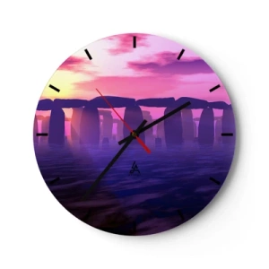 Wall clock - Clock on glass - stone circle in the light of the setting sun - 30x30cm - Secret at a Foggy Dawn - Modern wall decoration for the living room, kitchen, and bedroom ARTTOR