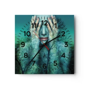 Wall clock - Clock on glass - Submerged in Blue - 30x30 cm