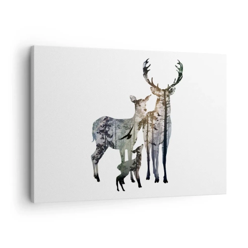 Canvas picture - Forest landscape in the silhouettes of deer - 70x50cm - Family Photo - Modern wall decoration for the living room and bedroom ARTTOR