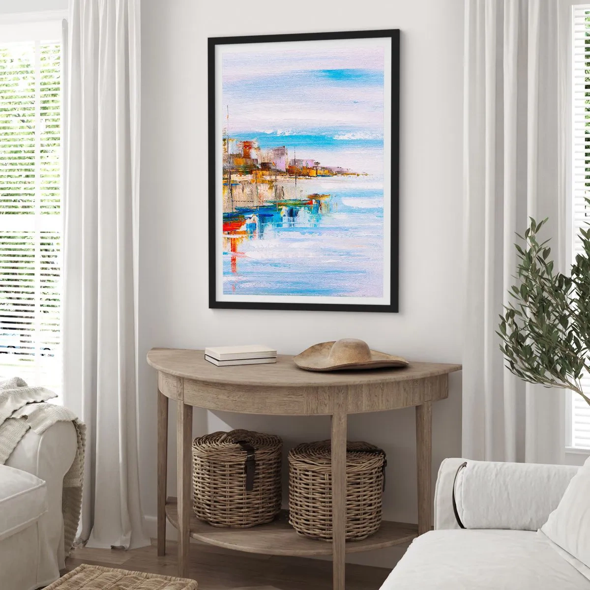Poster in black frame - The colorful landscape of the seaside town - 50x70cm - Multicolour Town Marina - Modern wall decoration for the living room and bedroom ARTTOR