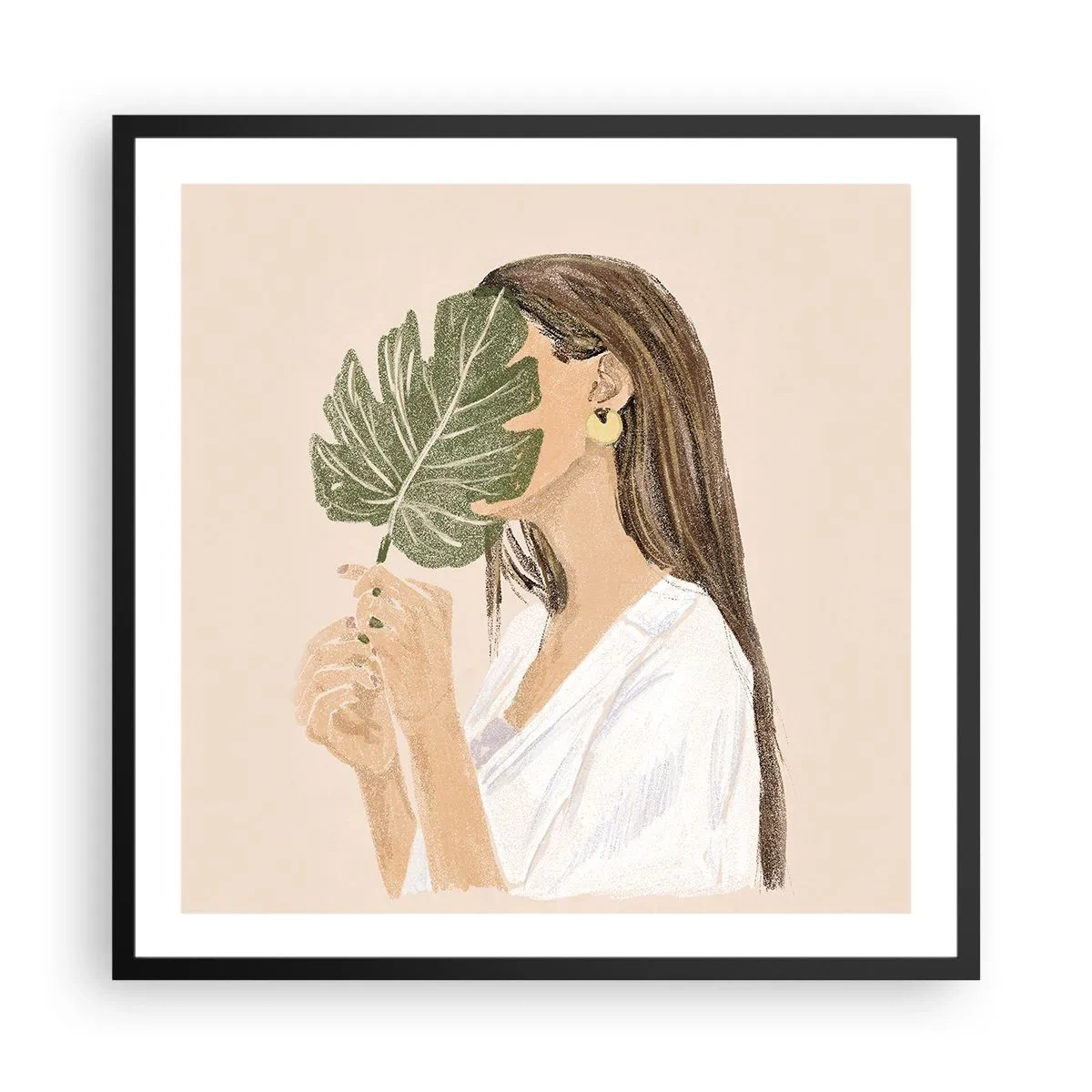 Poster in black frame - Mysterious Portrait with a Fan - 60x60 cm