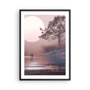 Poster in black frame - Romantic landscape with the moon and a tree by the water - 50x70cm - Night Quirks - Modern wall decoration for the living room and bedroom ARTTOR