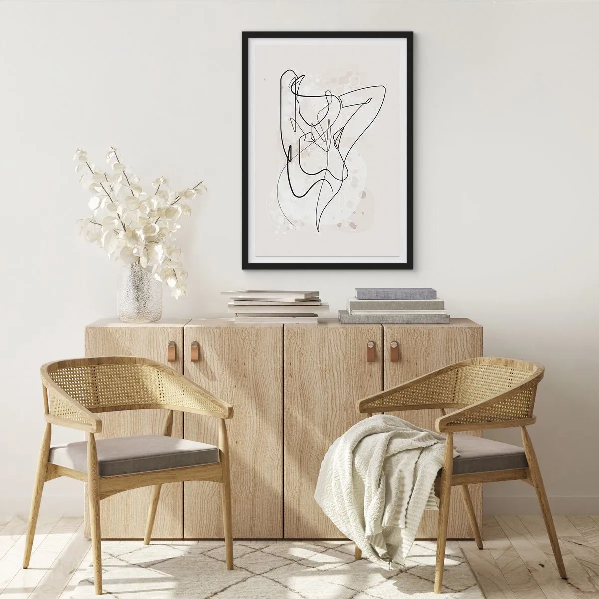 Poster in black frame - Abstract line representing the silhouette of a woman - 50x70cm - Art of Seduction - Modern wall decoration for the living room and bedroom ARTTOR