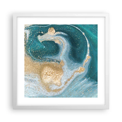 Poster in white frmae - Swirl of Gold and Turquiose - 40x40 cm