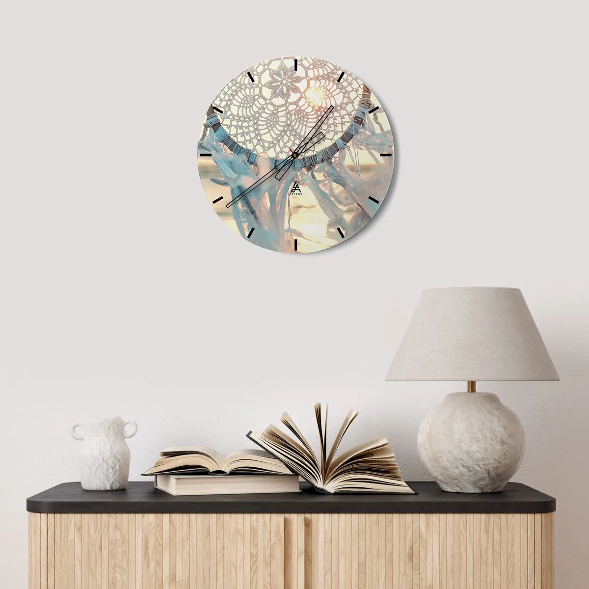 Wall clock - Clock on glass - Lace Totem - 40x40 cm