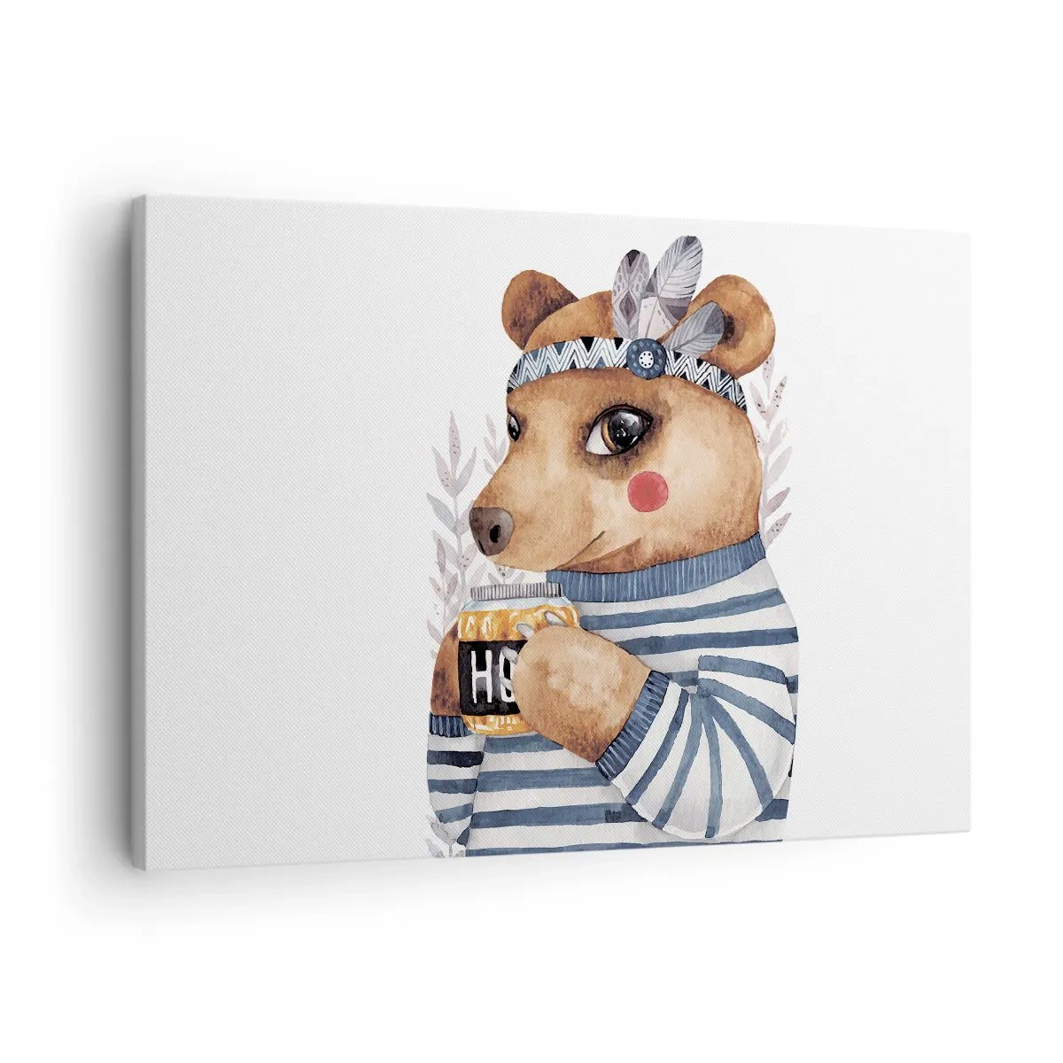 Canvas picture - A teddy bear in a striped sweater with a cup of honey - 70x50cm - Sweet Lady Bear - Modern wall decoration for the living room and bedroom ARTTOR