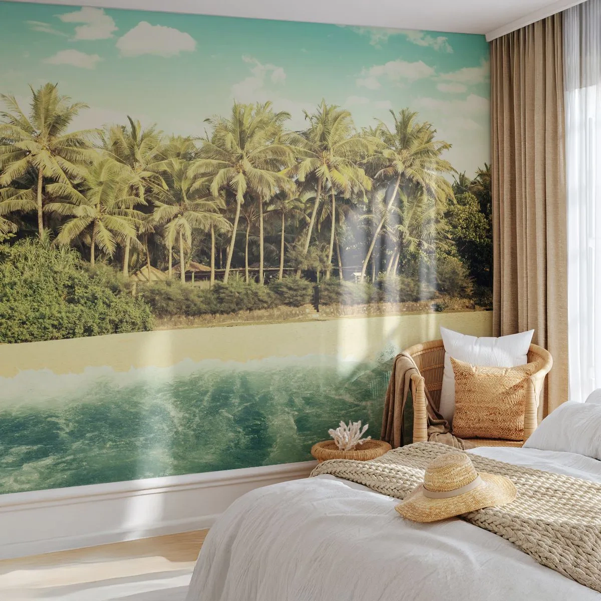 Photo Wallpaper Premium Canvas - How about Here? - Landscape, Beach, Coconut Palm - 150x105 cm