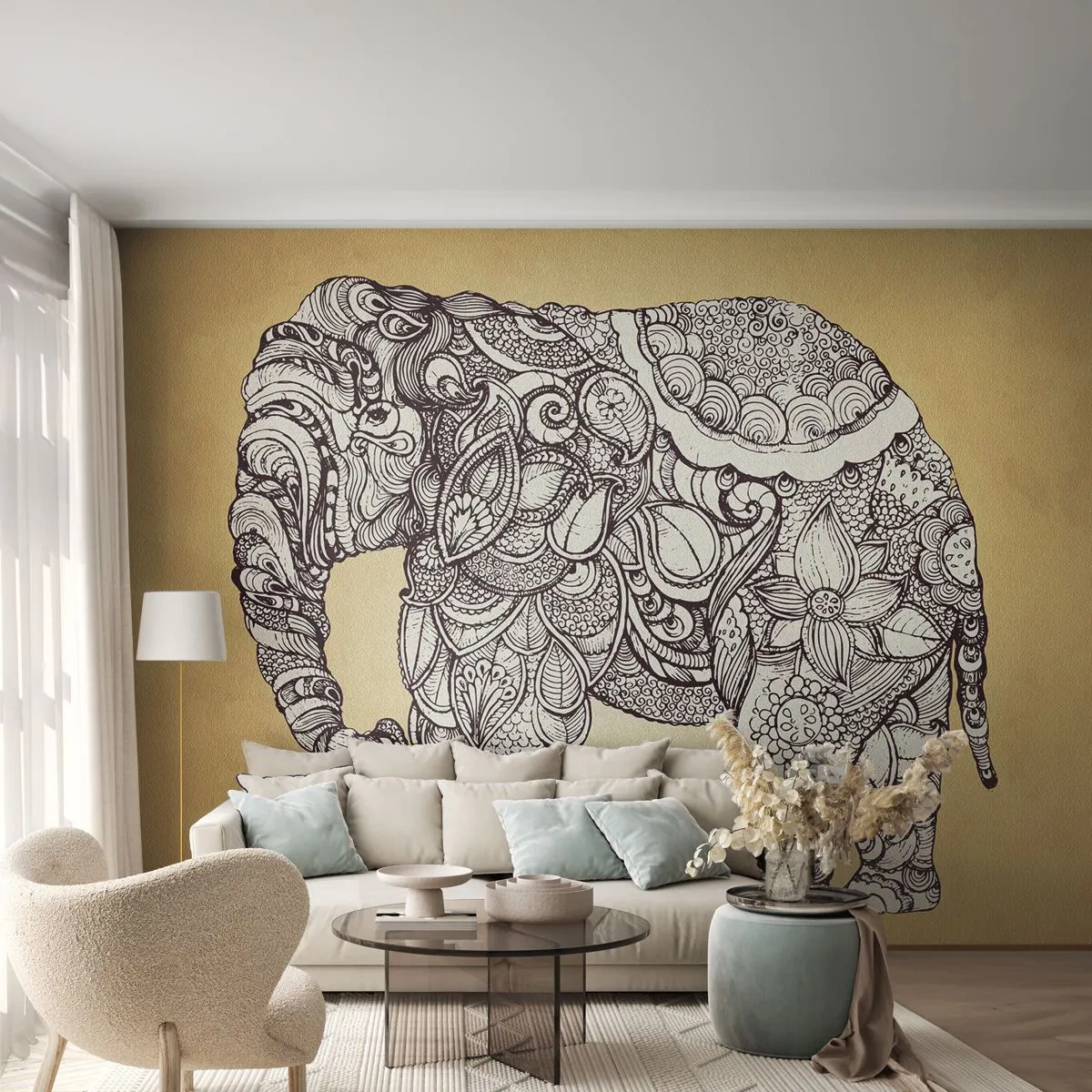 Photo Wallpaper Premium Sand - Hidden Elephant - Elephant, Indian, Animal - 250x175 cm