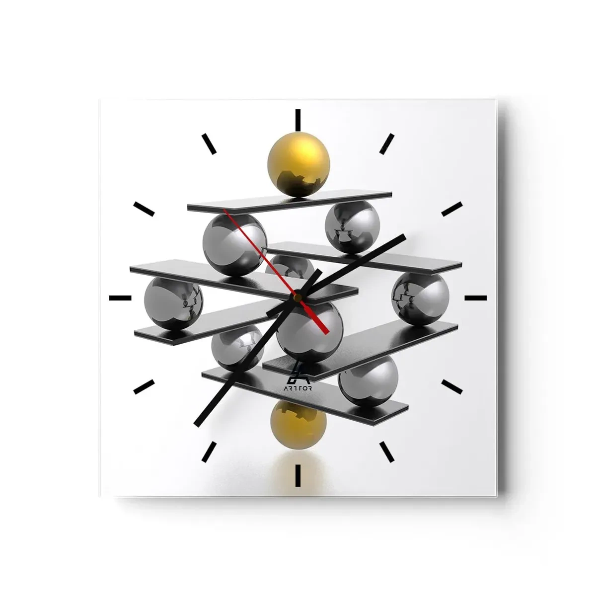 Wall clock - Clock on glass - Gold-Silver Balance - 40x40 cm