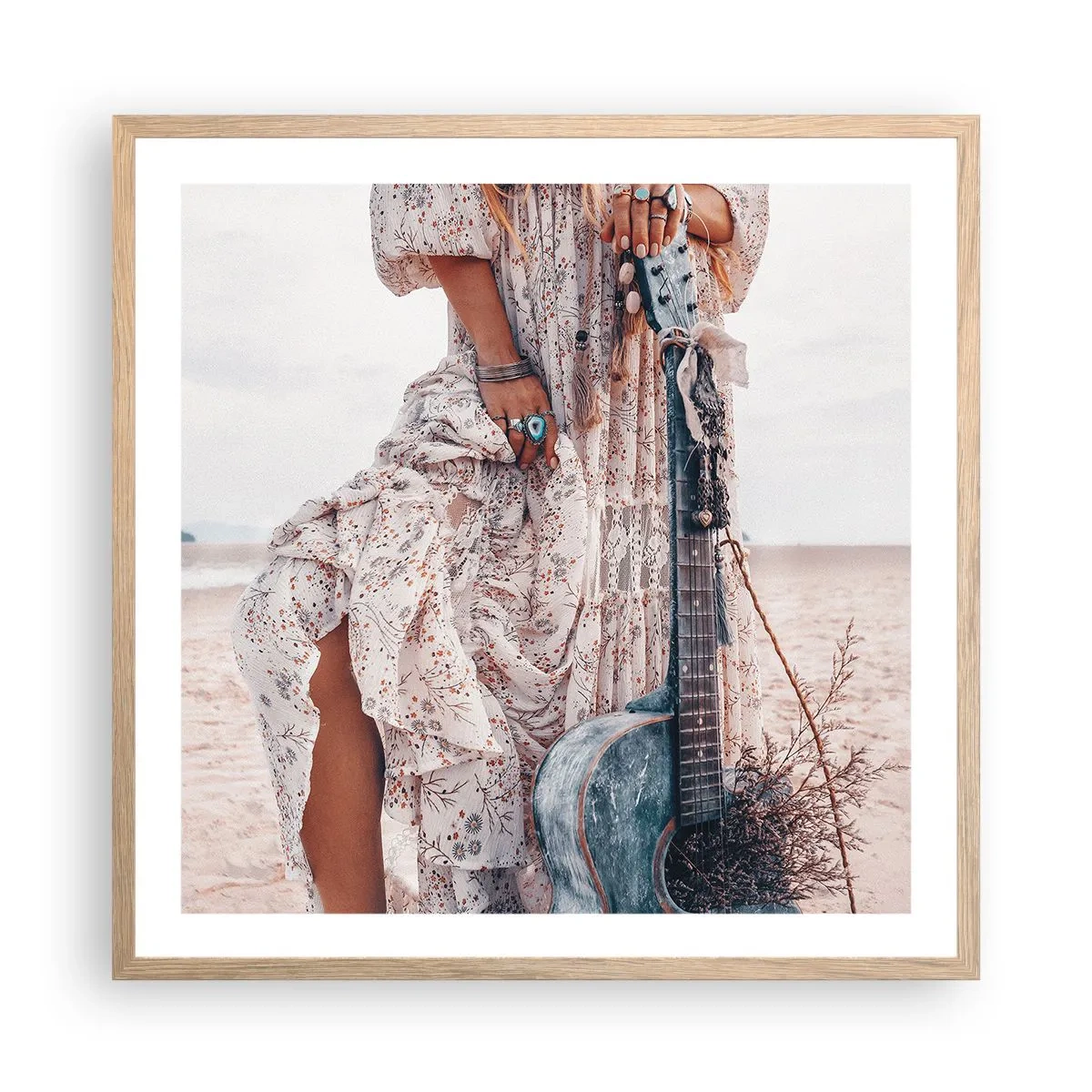 Poster in light oak frame - Flower Chidlren on their Way - 60x60 cm