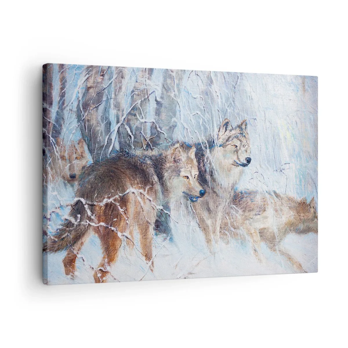 Canvas picture - Wolves in a winter forest against a snowy backdrop - 70x50cm - Watch out! It Is Coming - Modern wall decoration for the living room and bedroom ARTTOR